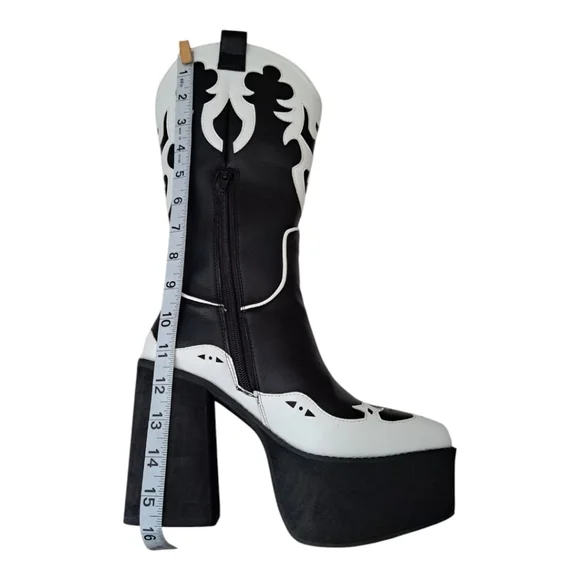 Current Mood stylish black and white Women's Platform heeled cowboy Boots - Picture 9 of 13